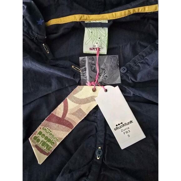 SkunkFunk SKFK Zuria Women's Y2K Blue Star Hooded Blue Ruched Button Up Jacket M - Picture 11 of 11